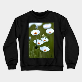 CLEAN WHITE POPPY LIGHT GREEN BACKGROUND Crewneck Sweatshirt